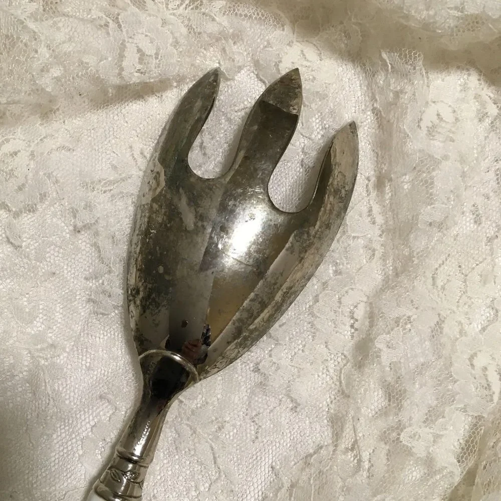 Vintage Godinger Serving Utensils Set White Porcelain Handles Serve ware